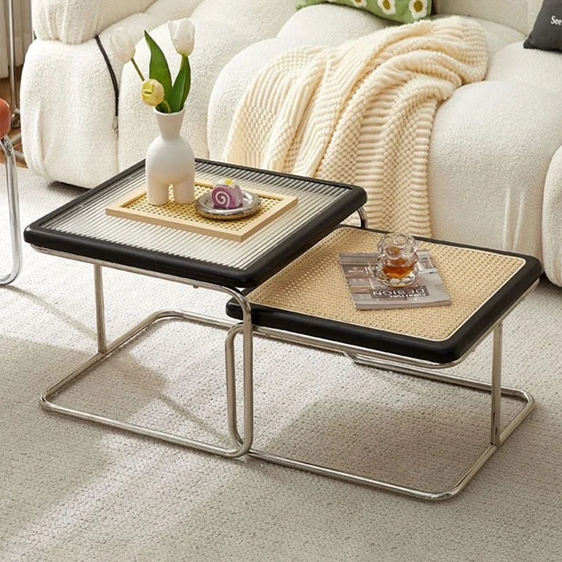 WISEMAX FURNITURE Wholesale living room furniture sofa side table square wood base combine rattan coffee table for home hotel