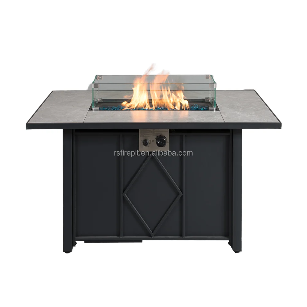 RS-R43003A 43-inch Tile Surface + Iron Plate in the Middle of Four square Frame Under Gas Stove Outdoor Gas Fire Pit