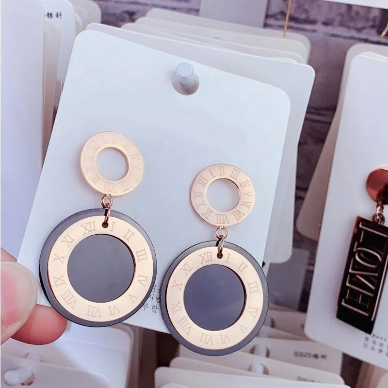 
New Fashion Titanium Rose Gold Jewelry Women Korean Custom Geometric Triangle Tassel Stainless Steel Drop Earrings 