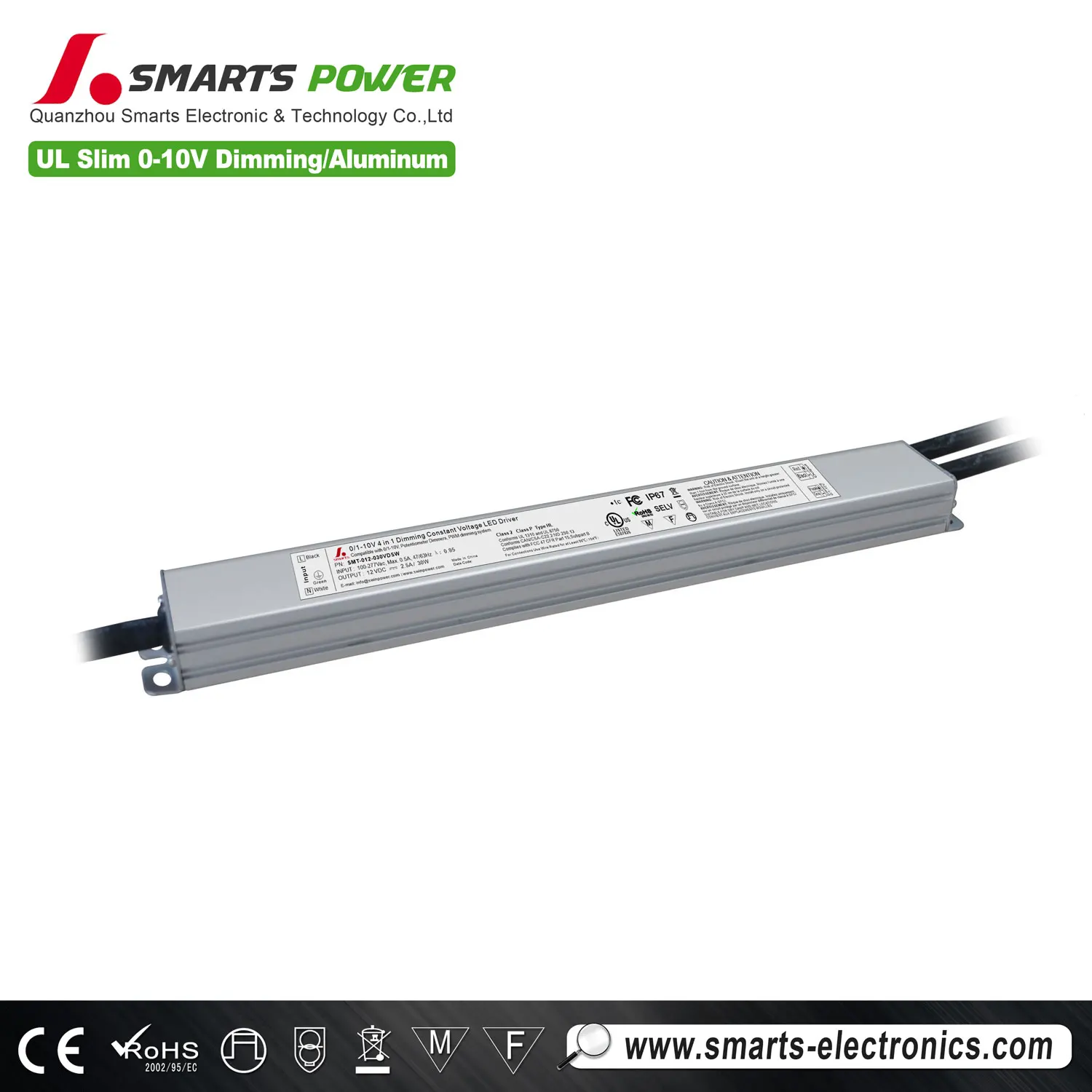 277Vac SLim size 0-10v dimming constant voltage 12v 24v led driver 30w
