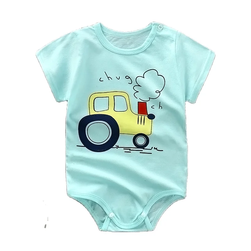 
2021Baby cartoon short-sleeved triangle cotton jumpsuit romper without fluorescent agent 