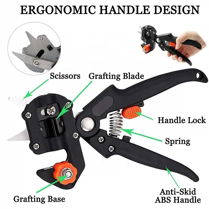 2 in 1 Garden Grafting Tools Pruner Kit with V-Graft/U-Graft Plant Branch Vine Fruit Tree Cutting Tool Kits Scissors