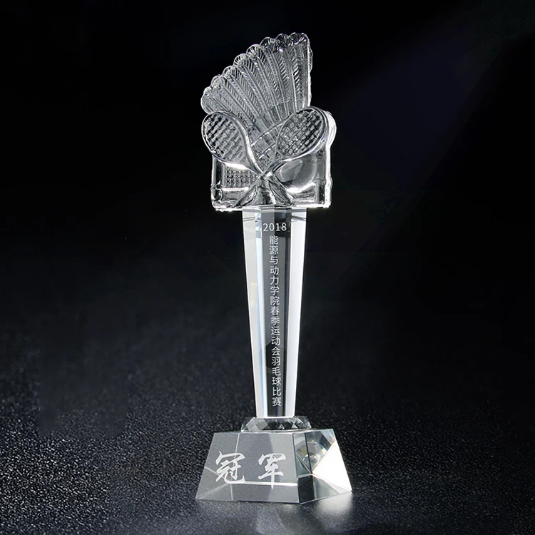 k9 2d engraved tennis crystal badminton trophy award