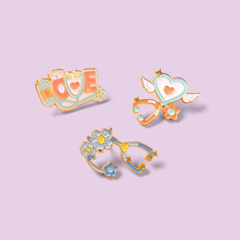 Enamel pins custom fashion jewelry brooches women plated gold metal knit sweater charms adult small stethoscope heart doctor pin