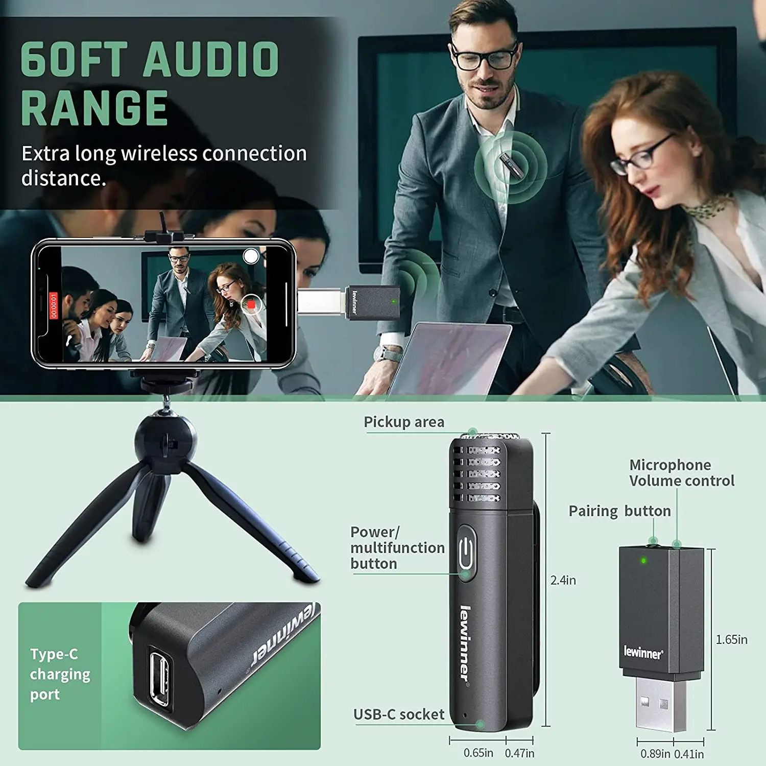 48KHz Wireless Microphone for Computer iPhone iPad Android Laptop Speaker Plug Play TikTok Vlog Zoom Noise Reduction Auto Sync