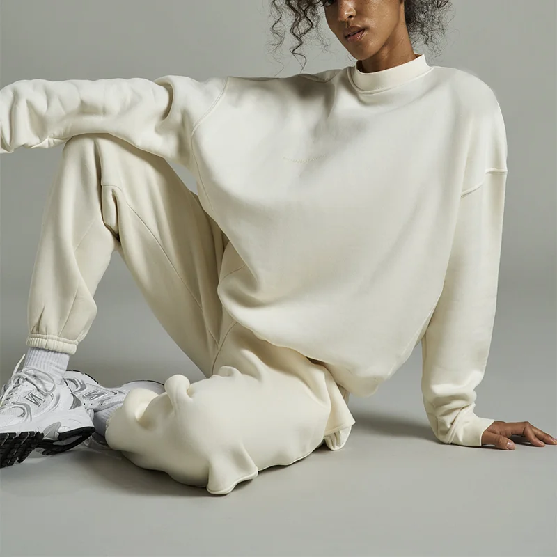 L230598 Factory Custom Blank Hoodie Sweatpants Cotton Sweatsuit Jogger Streetwear Stacked Women Sweatsuit Set Tracksuit