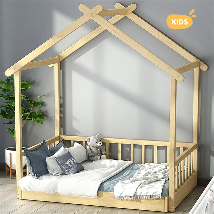 Wholesale Solid Wood Ins Style Retractable House Shape Montessori Bed Floor Bed Toddler