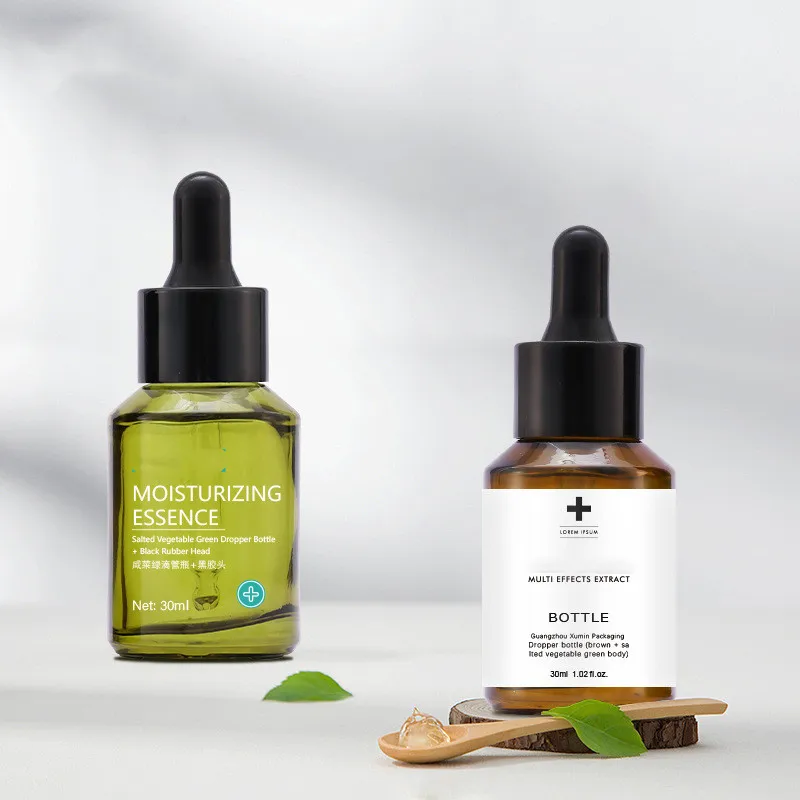 30ml Face Essence sloping shoulder glass dropper glass bottle with amber and Pickles green color