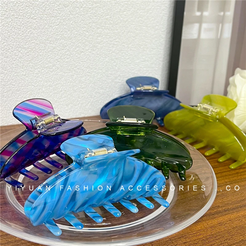 Trendy Women Custom Logo Hair Accessories 10cm Colorful Cellulose Acetate Claw Clips For Thick Hair
