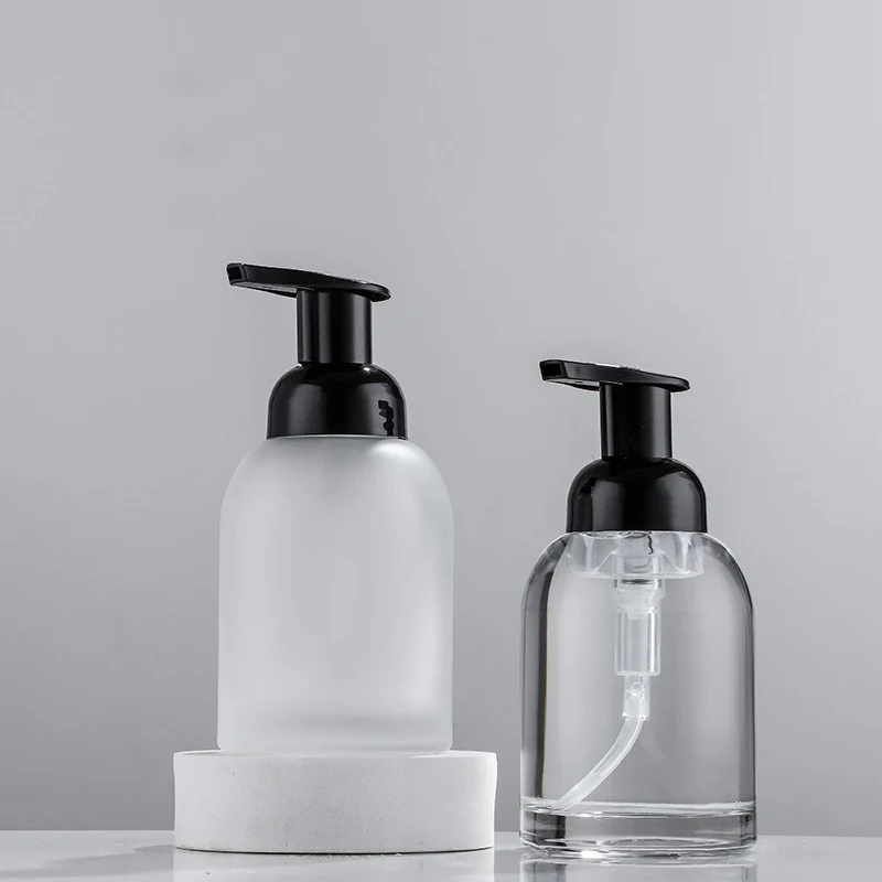 Wholesale 250ml 370ml glass foam soap bottle with pump distributor