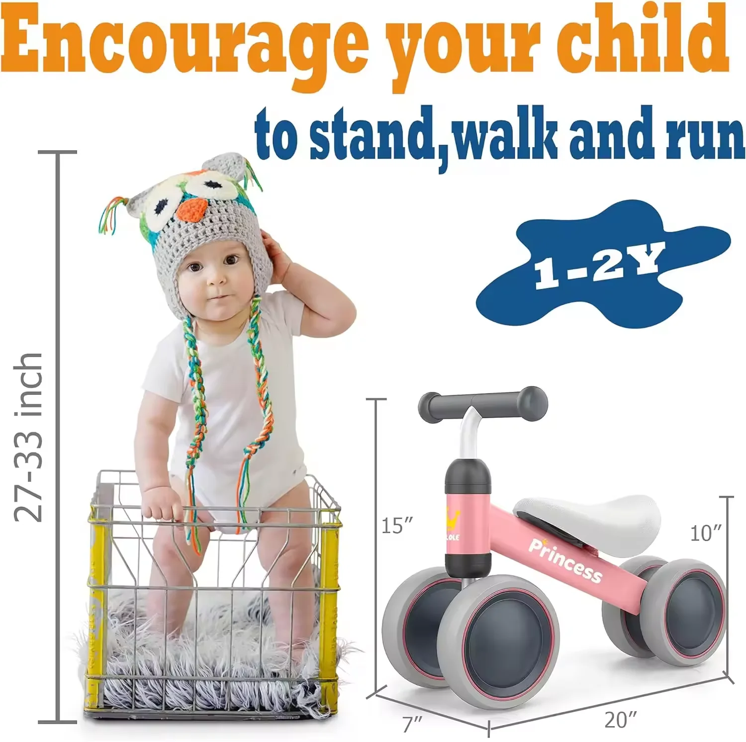 0-12Months Infant Baby Toys Gift Walker Kids Balance Bike Bicycle 4 PP Wheels Children Toddler Car Push Running Bike