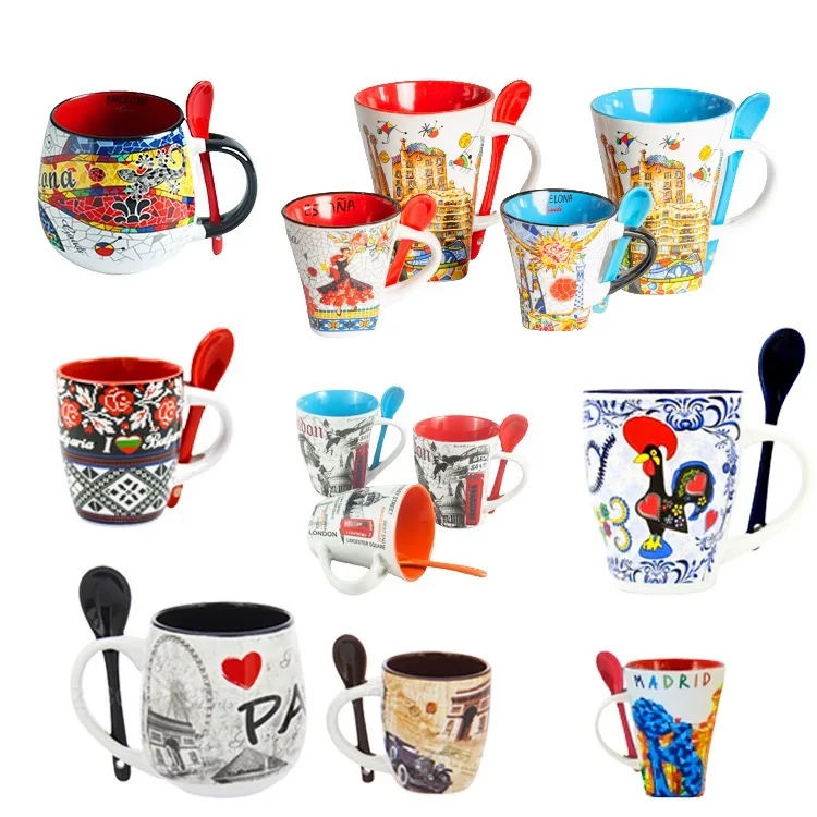 Souvenir  Ceramic Coffee mug Creative spoon mug  Barcelona city printing mug