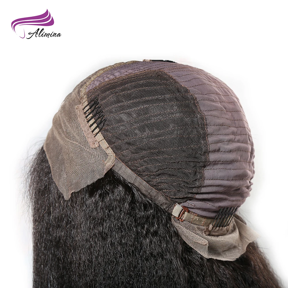 Alimina 30-40Inch High Quality Virgin Remy Human Hair Wig Kinky Straight Yaki HD/Full Lace Braided Natural Wigs for Women