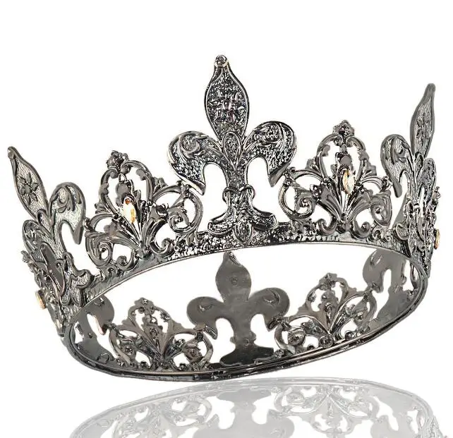 China Manufacture Wholesales Fast Delivery Crystal Round Leaf Flower Kings Crowns Metal Happy New Year Crown
