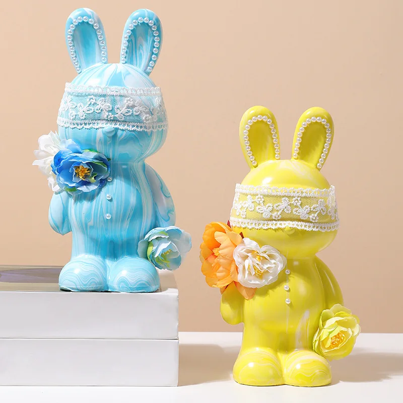 Wholesale Creative White Resin Embryo Rabbit Flower DIY Handmade Fluid Animal Sculpture for Anime Art Theme Models and Gifts