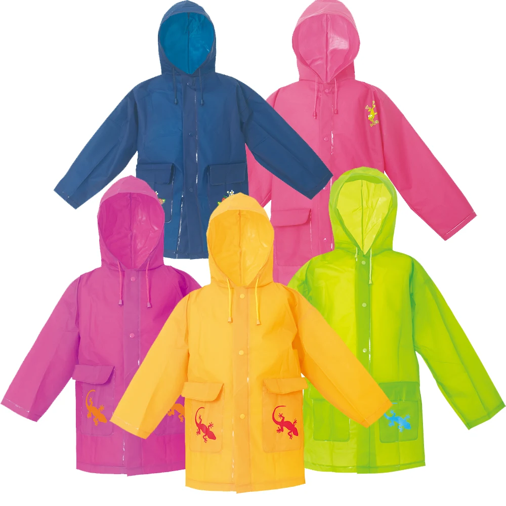 New Style Fashion Wholesale 100% PVC Waterproof Kids Children Raincoat Rainjacket Salamander with bag