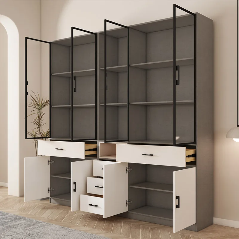 Mdf Library Large Bookcase Modern Luxury Living Room Furniture Commercial Bookshelf Design With Storage