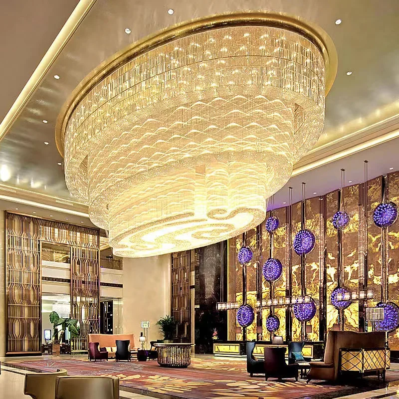 Hotel Oval Ceiling Lights Transparent Crystal Chandelier Silver Plated