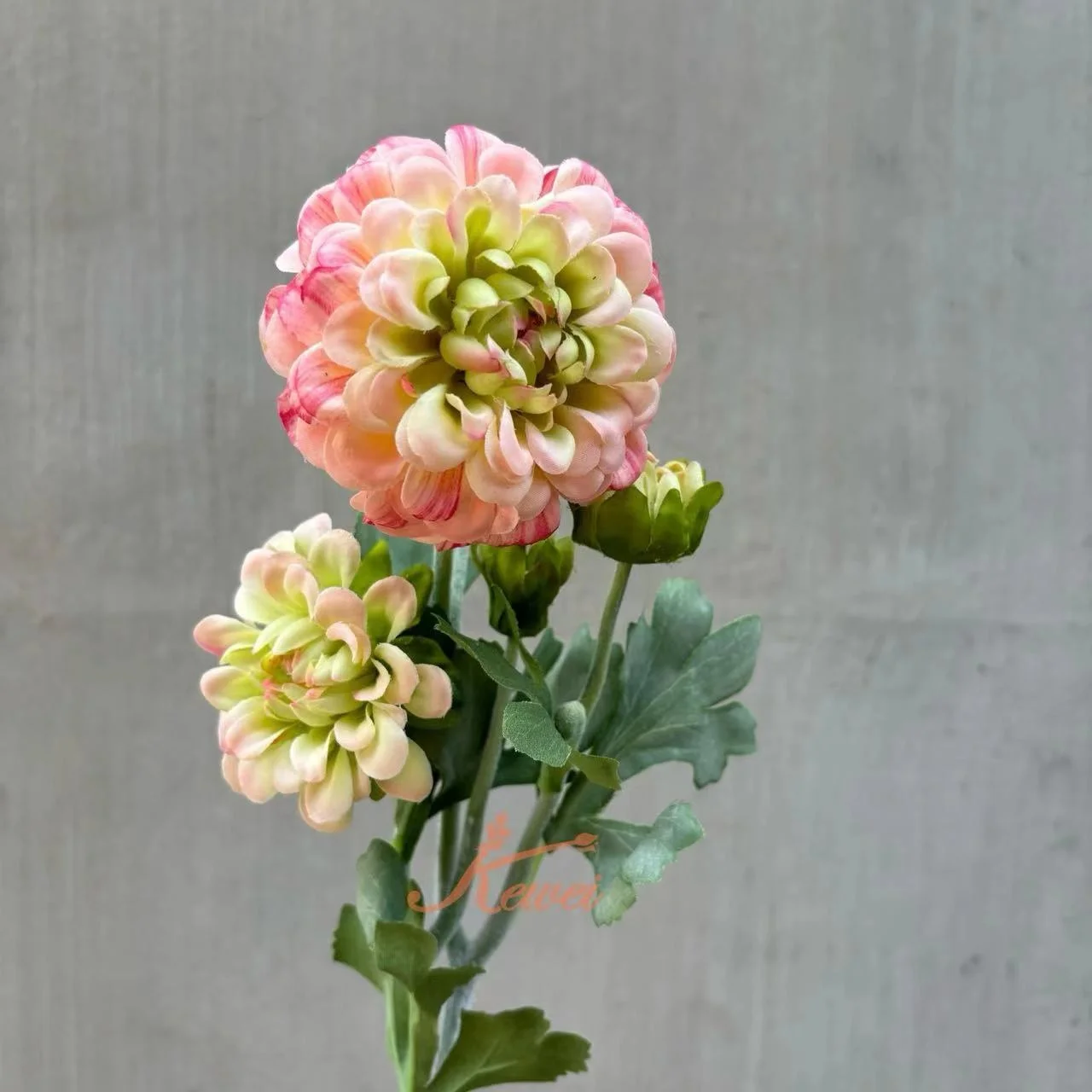 KEWEI-J845 Flocked Stem Artificial Dahlia Flowers Real Touch Chrysanthemum Artificial Flower Pink Real Touch Dahlia Flower