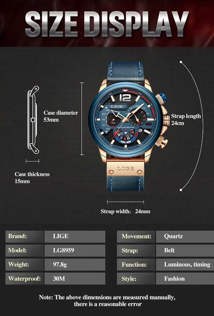 LIGE LG8959 new arrival blue male quartz watch low cost PU leather band 3 dials chronometer old sports hand watch