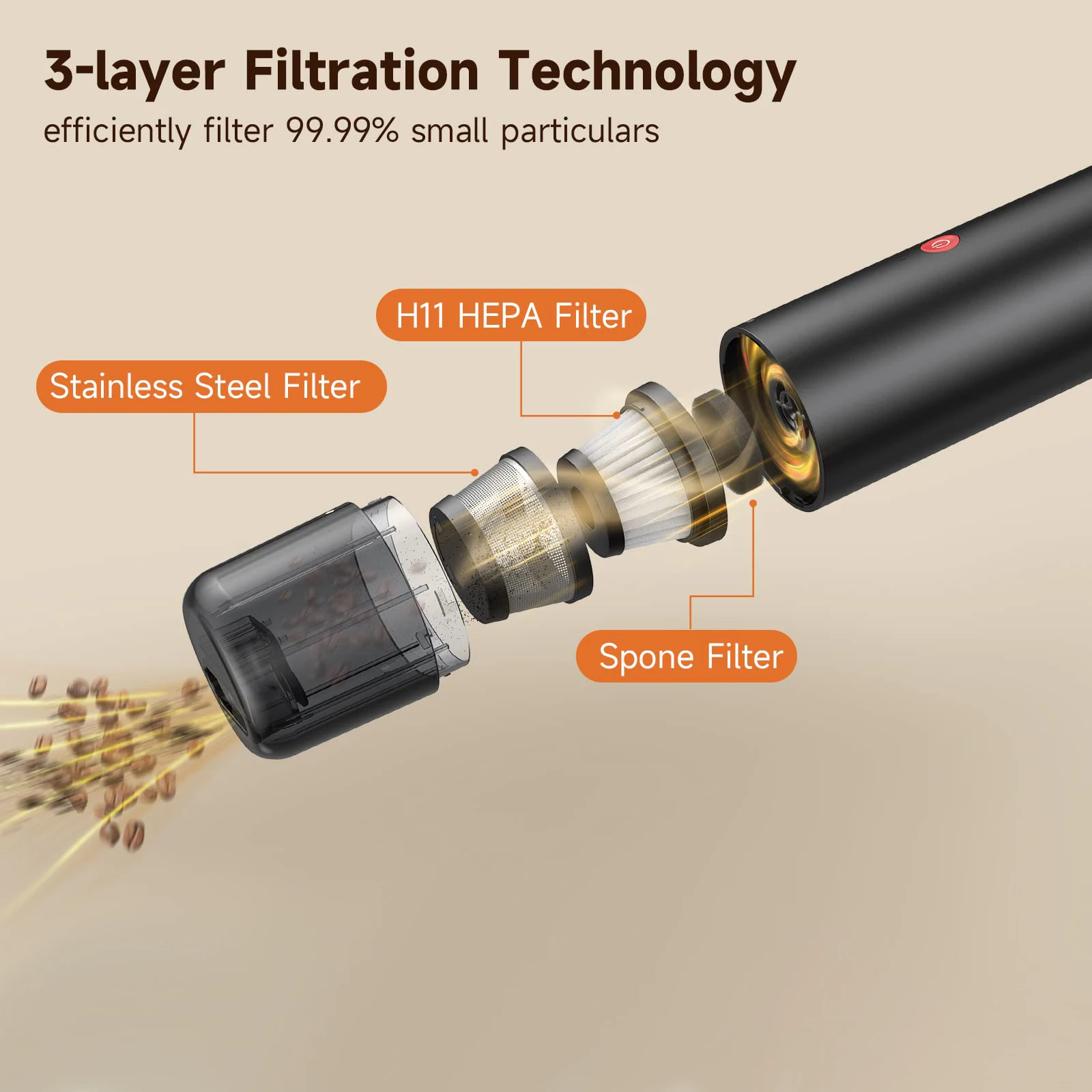 Handheld Vacuum Cordless 2-Speed Wireless Rechargeable Mini Car Vacuum Cleaner with LED/SOS Light