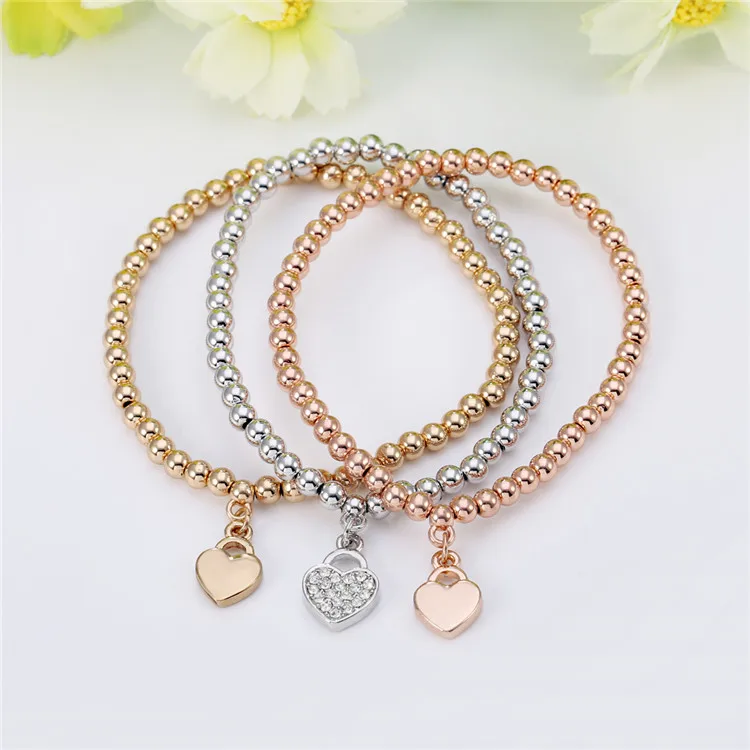 3pcs Set Beautiful Excellent Love Heart Pendant Bracelet Girl Bracelet Mom Beads Bracelets