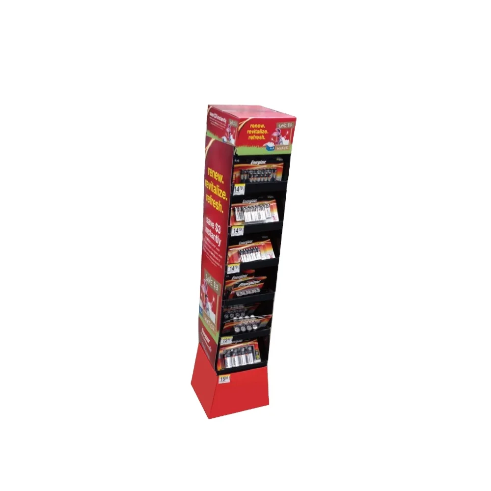 2021 Hot sale Paper Cardboard battery display market stand and promotion display rack
