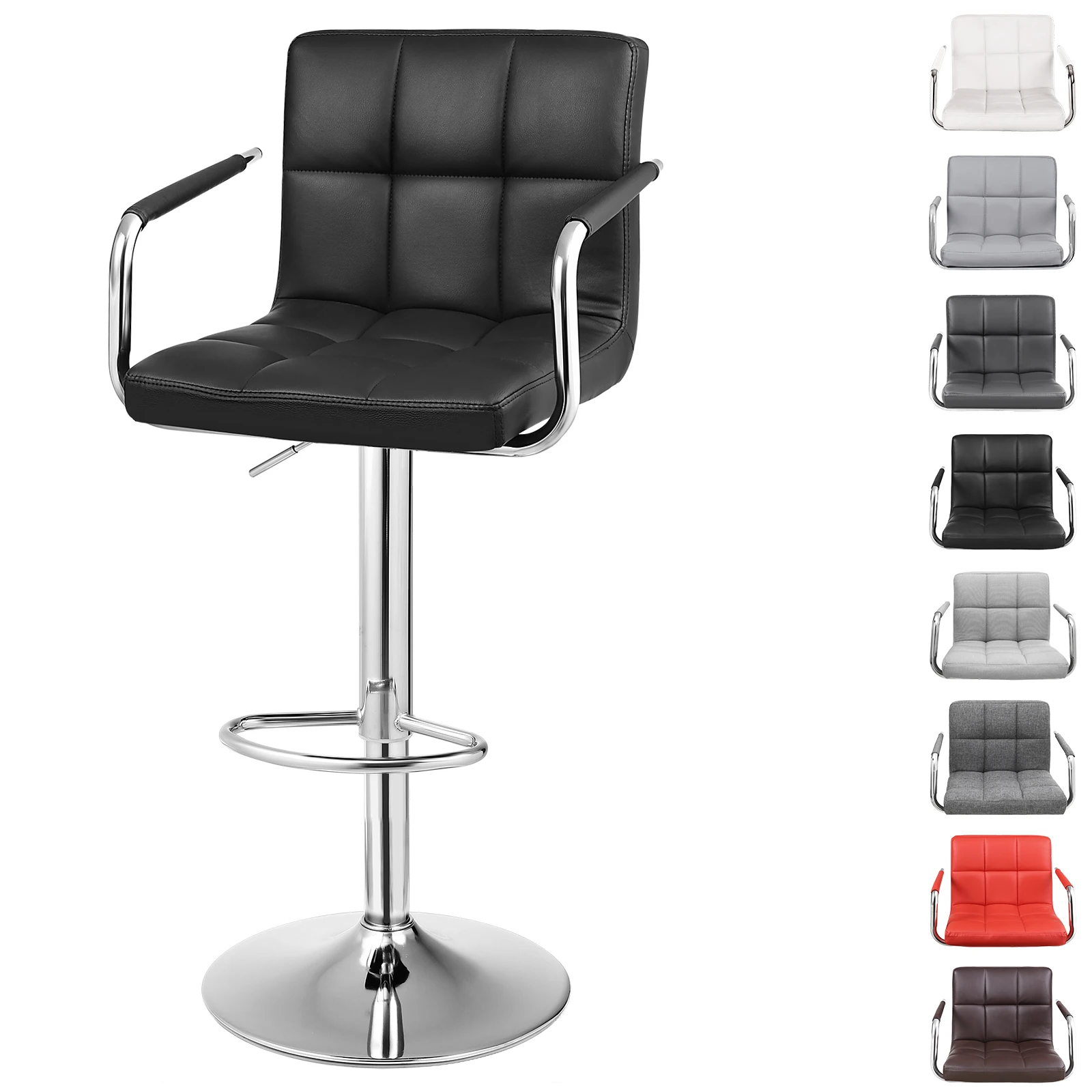 SONGMICS 2pcs adjustable footrest bar stool chair genuine leather bar stools with armrest (1600384227555)
