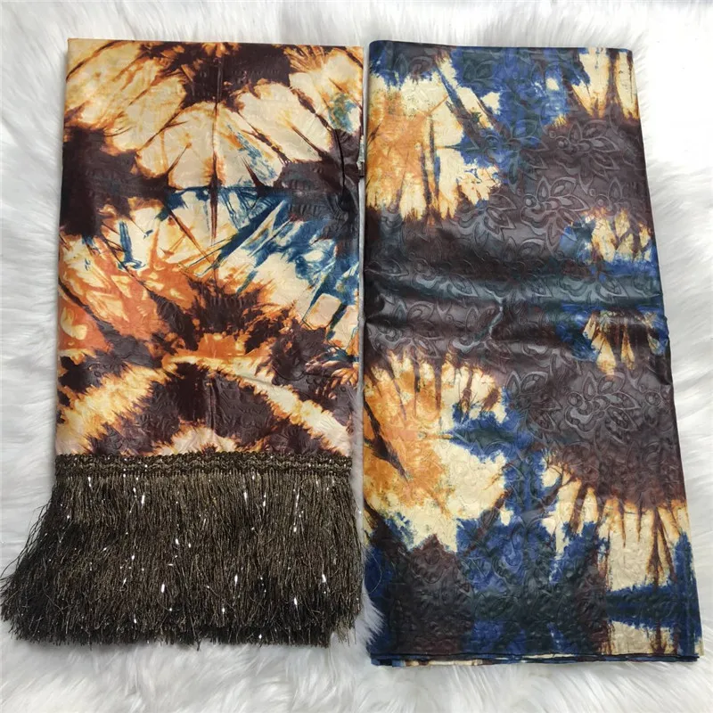 
Hot sale Bazin Riche Fabric with Tassel African 5yards bazin brode material match 2yards brocade with tassel for Female Rode 