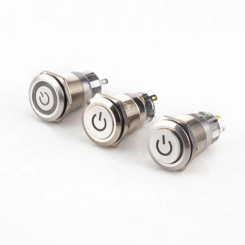 SHENGLEI 19mm Metal High Ring Light head push button switch Latching/Momentary illuminated 24v led waterproof button switches