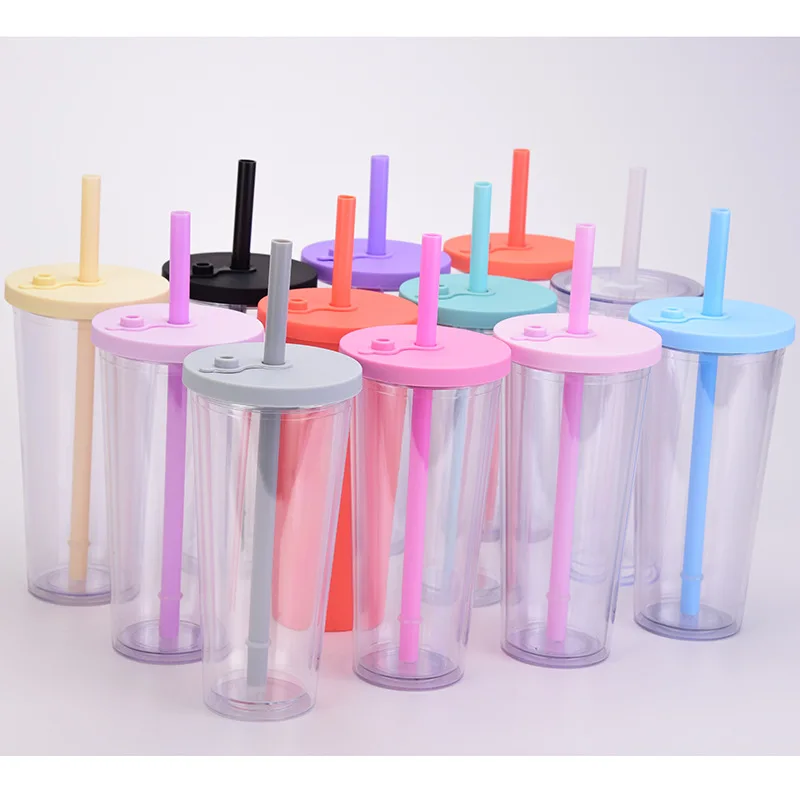 Custom 24oz 700ml Straw Tumbler Premium Bubble Tea Cups Double Wall Plastic Reusable Boba With