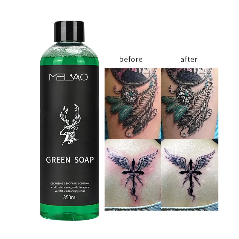 MELAO Tattoo Parlors Custom Vegan Brightening Deep Cleansing Smoothing Tattoo Skin After Care Tattoos Aftercare Green Soap