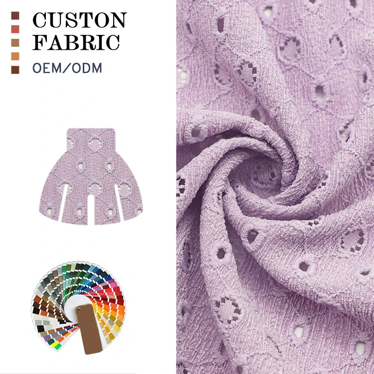 Fashion Polyester Jacquard Stretch Knit Garment Plain Dyed Hole Jacquard Skirt Dress Fabric