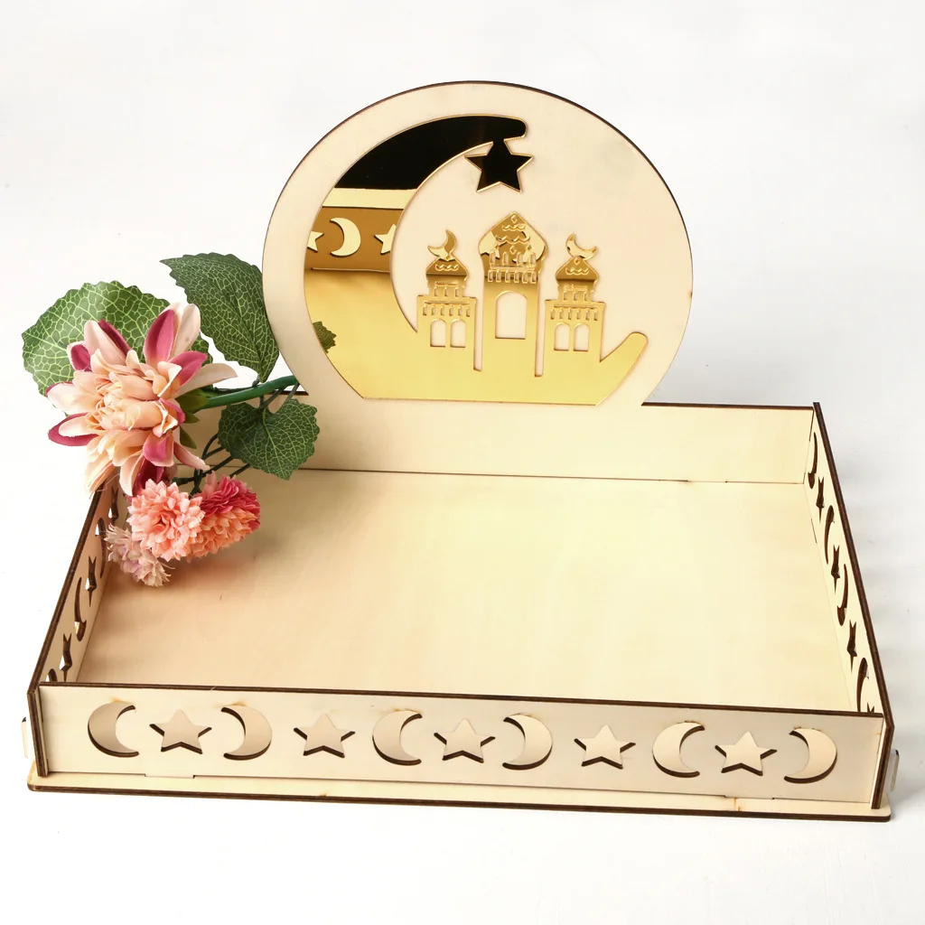 2024 ramadan wooden moon star tray ramadan table decorations tray wholesale