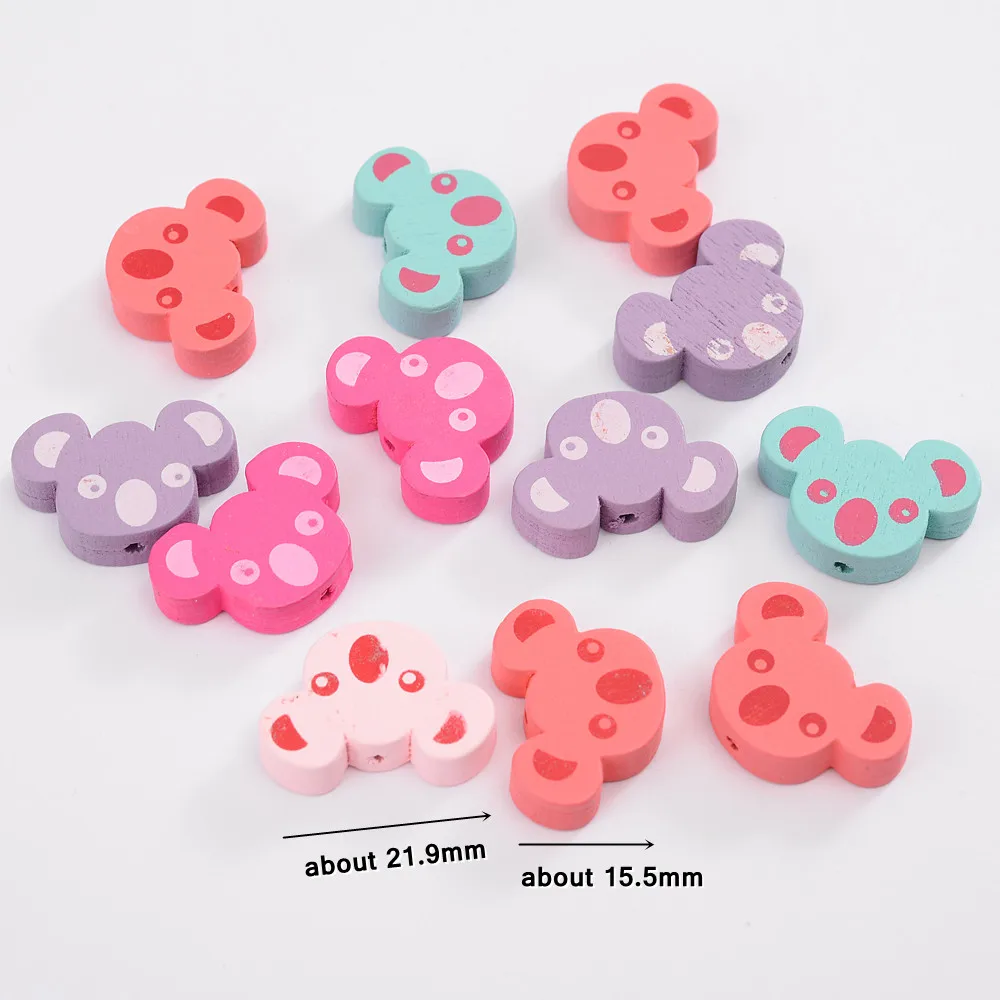 iYOE 30pcs/Lot 15x22mm Koala Shape Wooden Beads Natural Wood Spacer Beads For DIY Home Decor Keychain Necklace Kids Jewelry