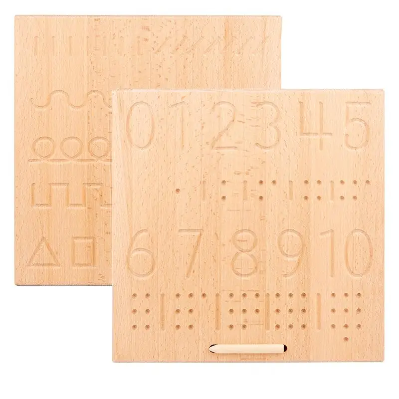 CHCC Wooden Calligraphy Practice Board Early Education Montessori Digital Alphabet Geometric Figure Blind Writing Board