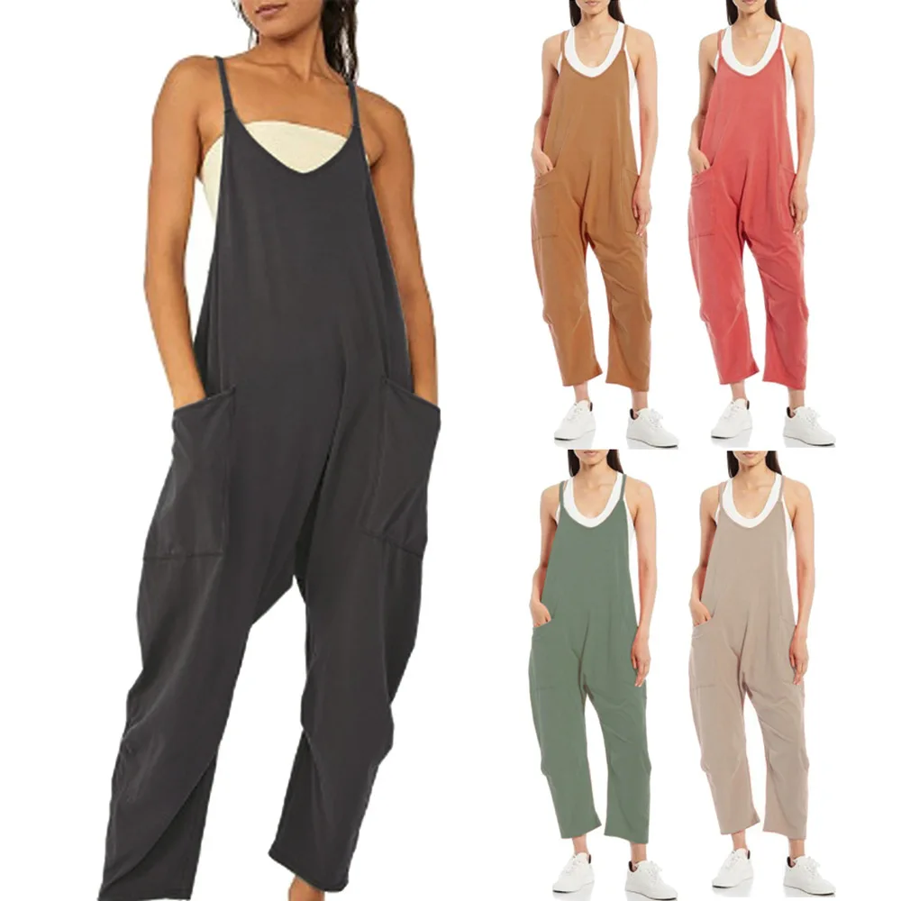 Laidy S-5XL Workwear Casual Loose Plus Size Ladies Strap Pants Cargo Onsie Baggie Zipper Large Pocket Jumpsuit Women Overalls