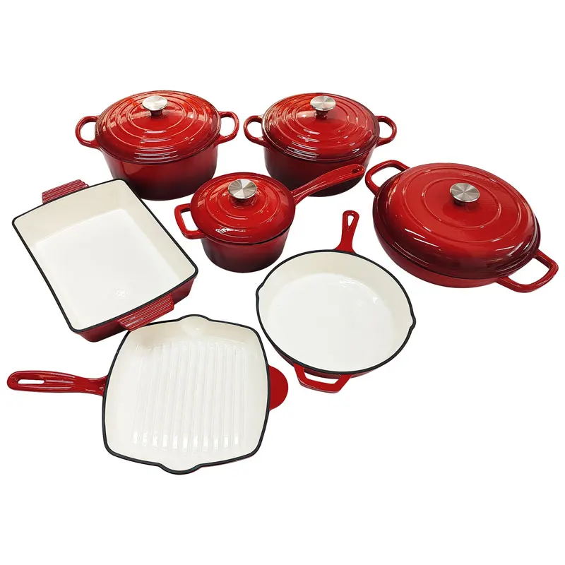 Customizable Size Enameled Cast Iron Non Stick Cookware Enamel Casserole Dutch Oven Outdoor Cooking Set