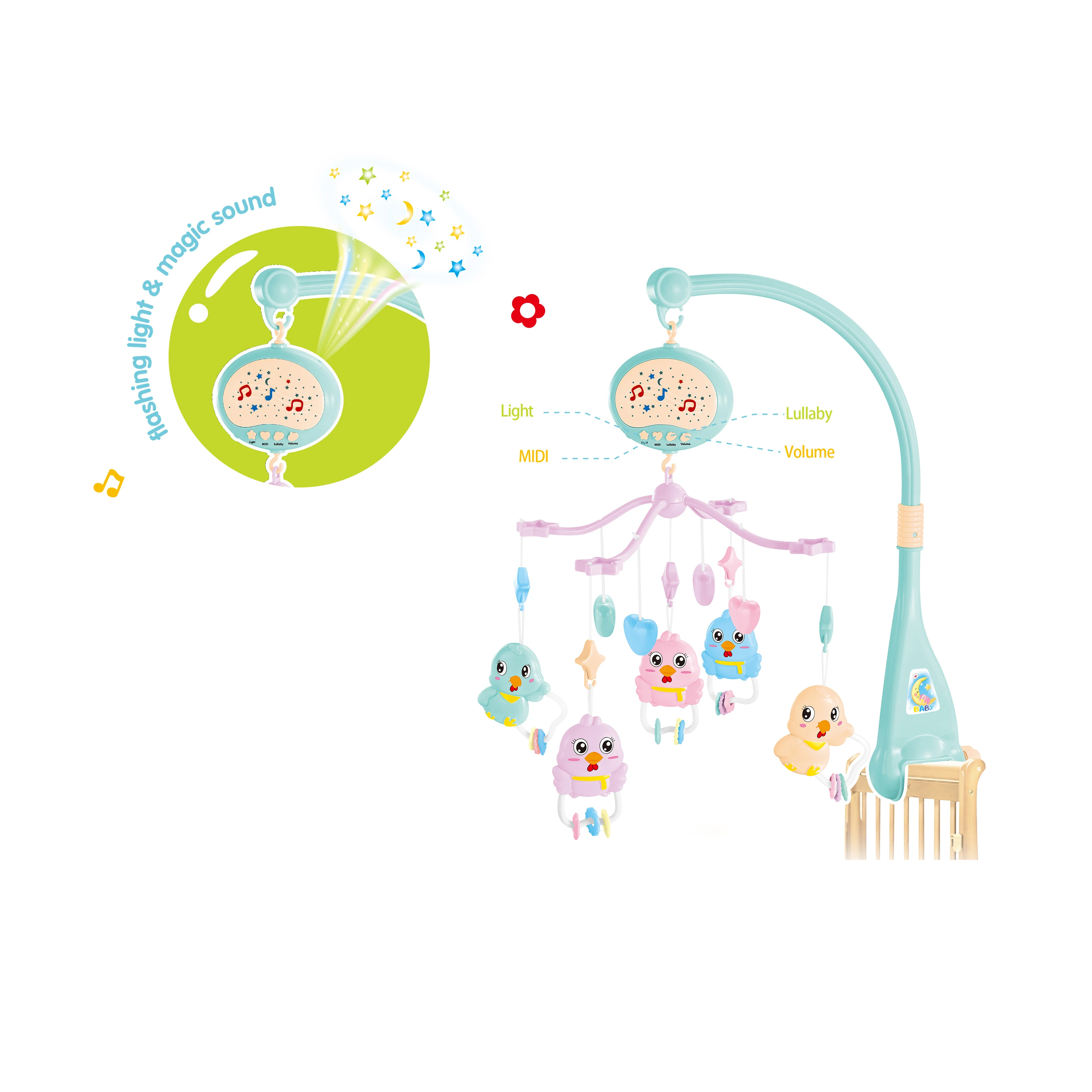 
Baby 0-12 Months Touch Crib Mobile Musical Bed Bell With Animal Rattles Projection Cartoon Early Learning 