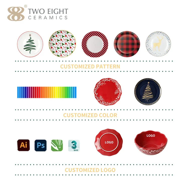 Red Flower Rim Design 16 pcs Christmas Dinnerware Set for 4 person Hote Sale Porcelain Plate Set Dinnware Ceramic Dish Plate Set