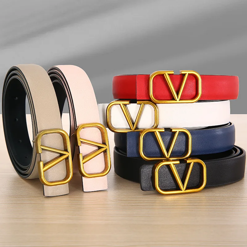 Genuine leather lady belt Wholesale Designer V Brand  buckle belt Luxury Cow Leather Belts for women