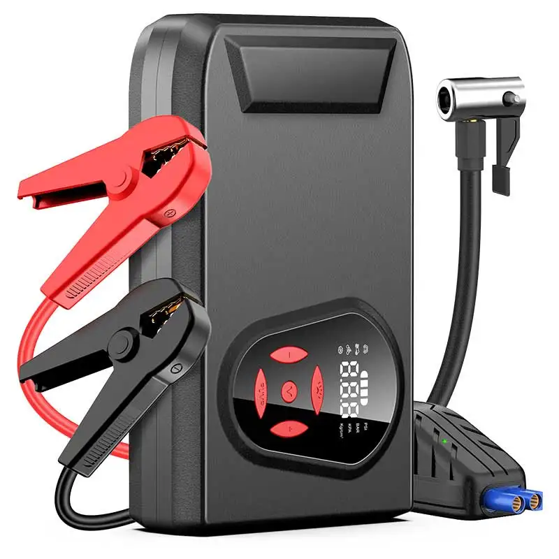 New Portable Multi-function OEM 12V Car Battery Jump Starter With Air Compressor Pump Tyre Inflator Power Bank Pack Kit
