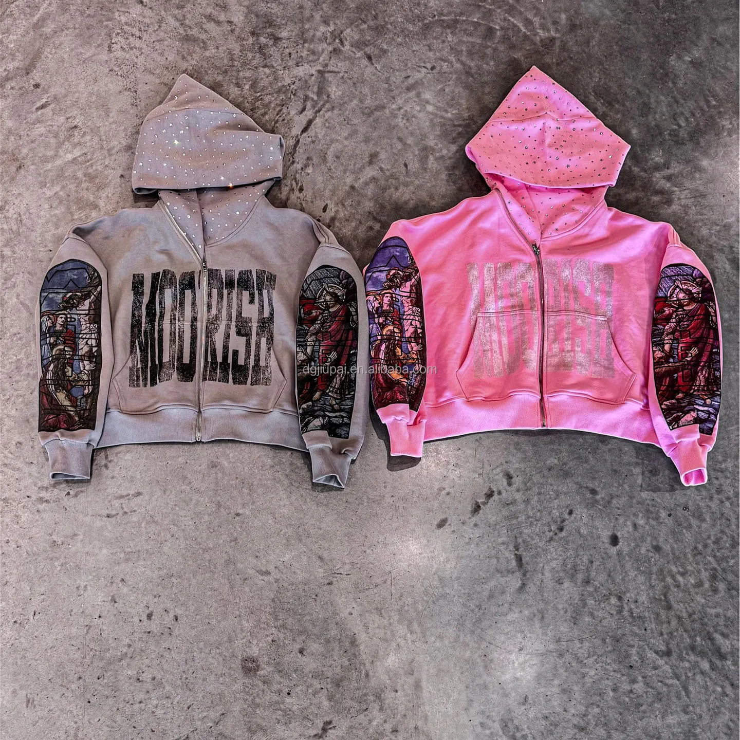 2025 Custom Manufacturer Heavyweight Streetwear Sun Fade Hoodie Acid Wash Hoody Rhinestone Hoodies