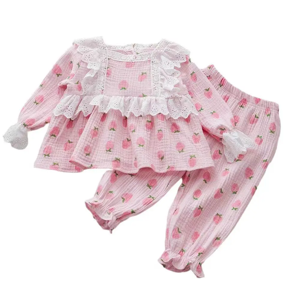Wholesale Two pieces casual  pajama set kids long sleeve baby girls pyjamas