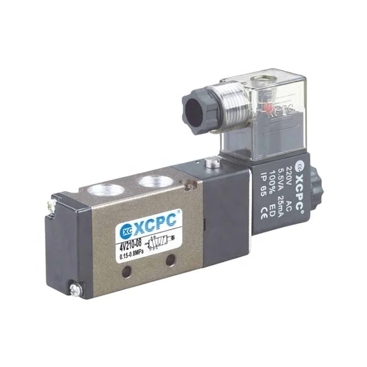 Aluminum Alloy Directional Air Control 5/2 Way Single Coil 4V210-08 Pneumatic Solenoid Valve