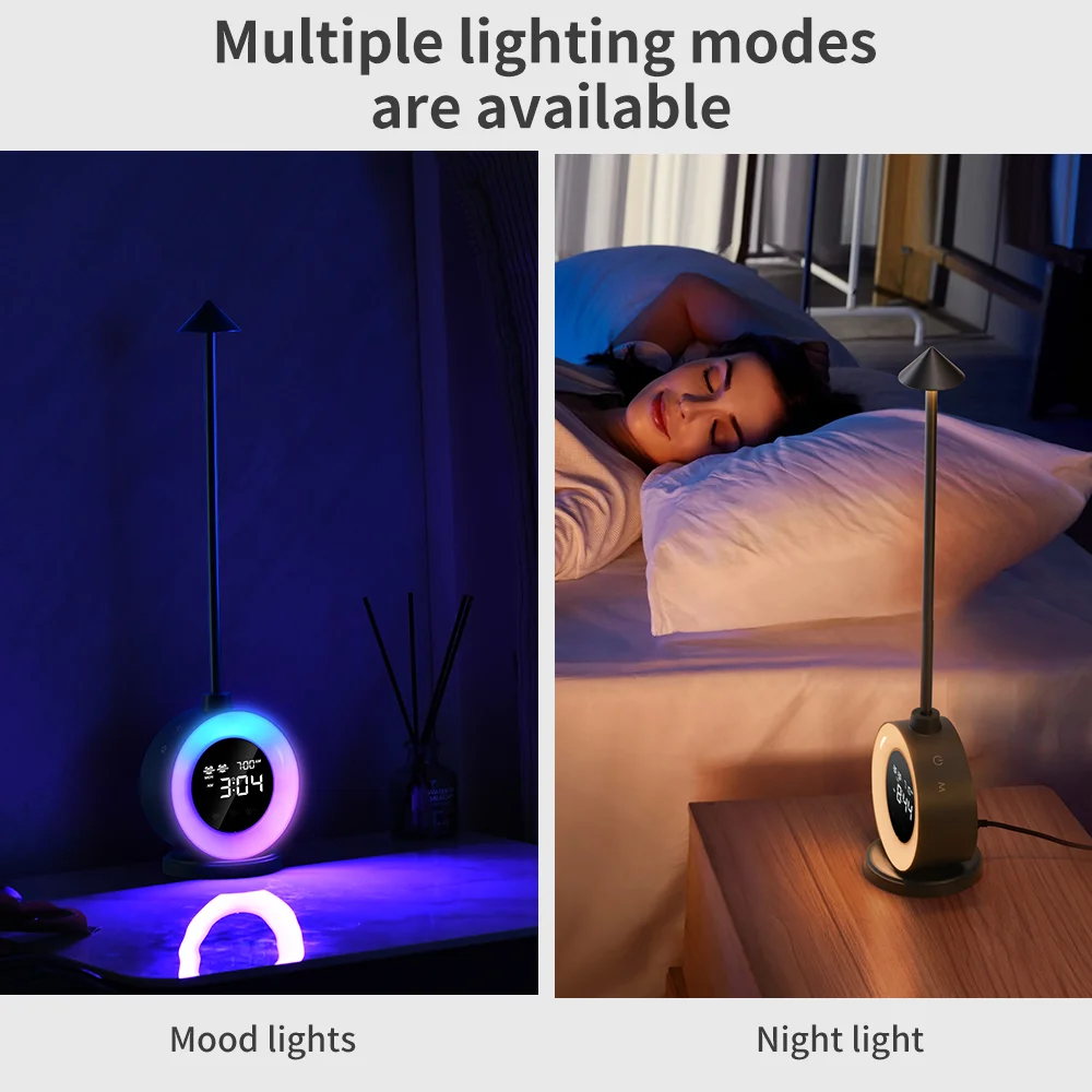 Dual alarm clock wake up light natural sound  adjustment touch dimming timer night light portable bedside led mood table lamp