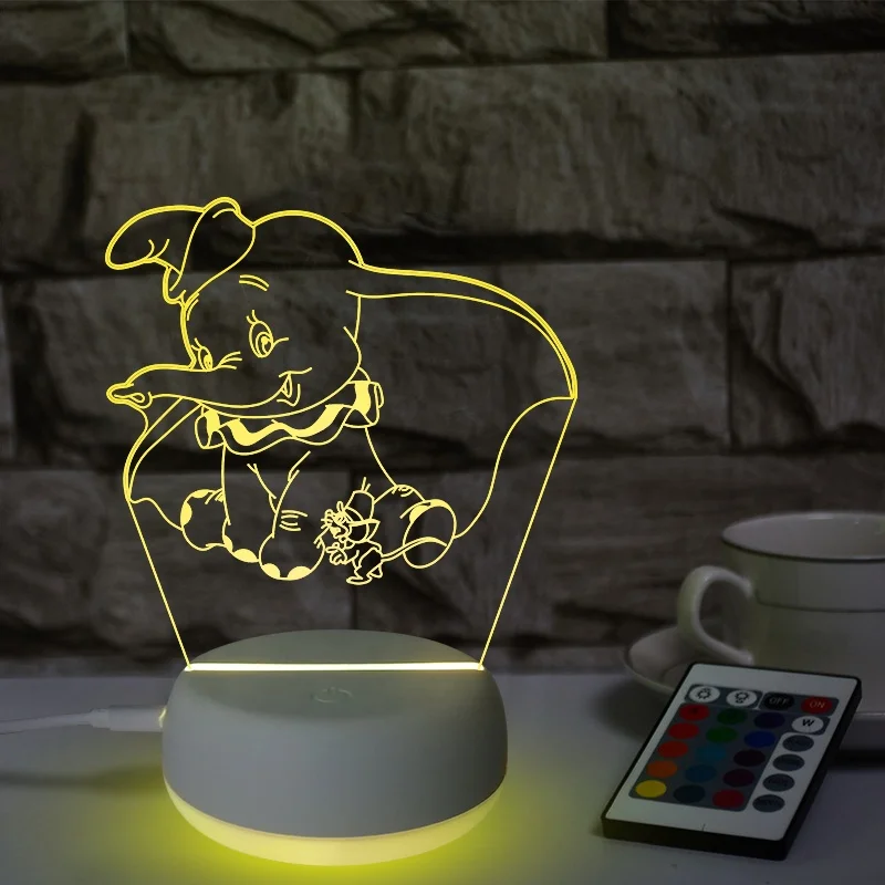 Elephant Acrylic Night Light 3D Illusion Lamp For Boys Kids Toys 16 Colors Changing USB Veilleuse LED Room Decoration Lighting