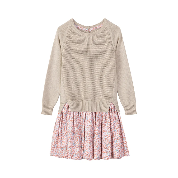 Autumn popular kids girls knitted dress children  long sleeve floral dress