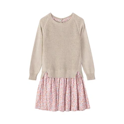 Autumn popular kids girls knitted dress children  long sleeve floral dress
