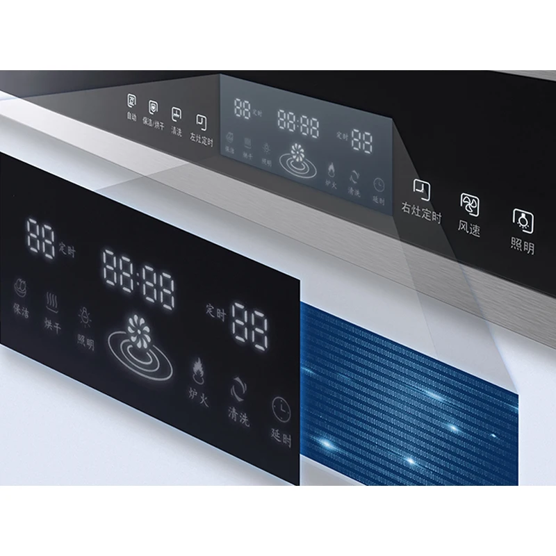 Hot selling gas cooker with hood 2 burners multi-function stove with Bowl Disinfection and Drying Function